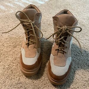 Dolls Kill Tan and White Combat Boots